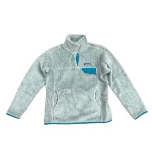 Patagonia Women Grey Cobalt Blue Re Tool Snap T Fleece Jacket Pullover Small